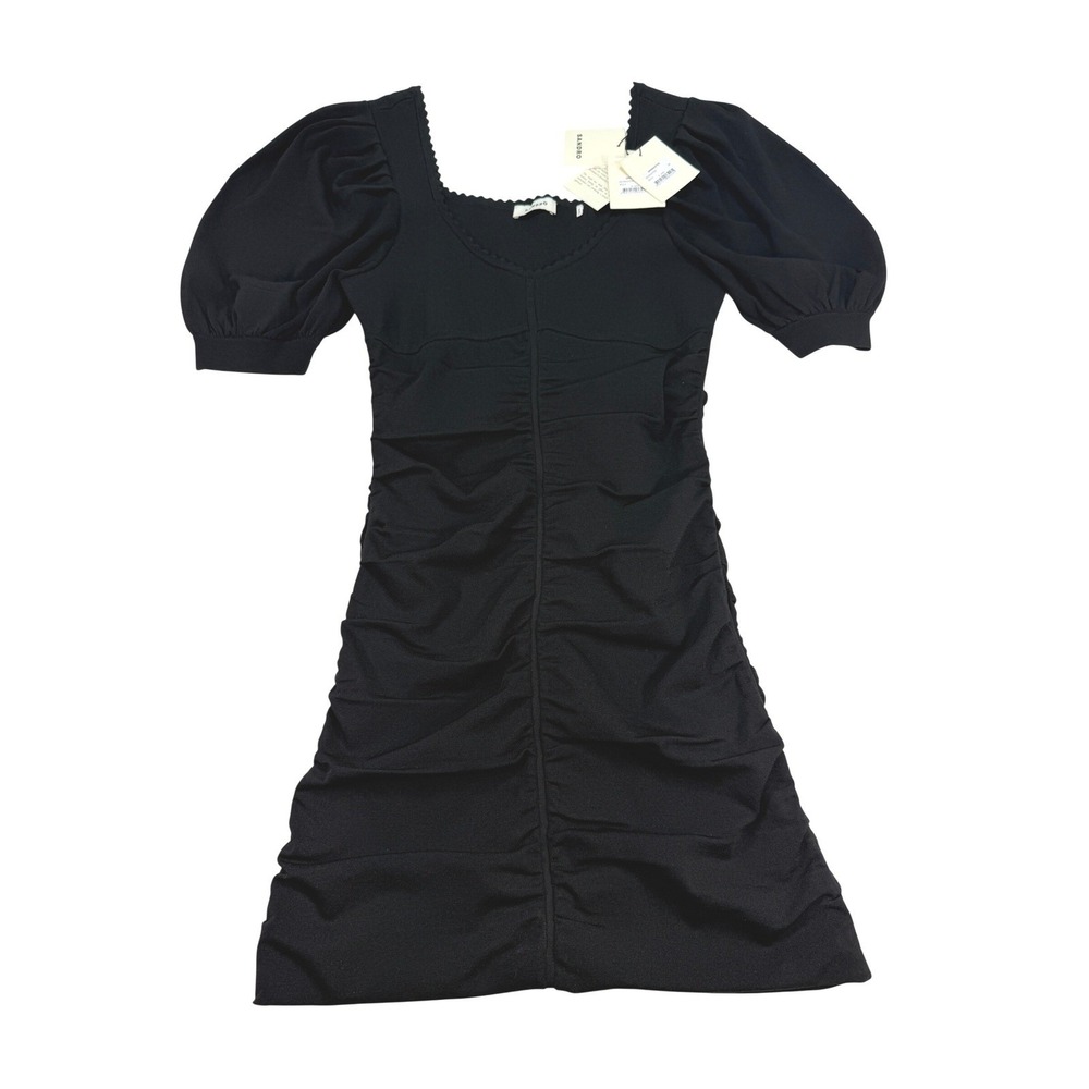 Sandro Poitou Knit Mini Dress 38 US 6 Black Ruched Puff Sleeve NWT LBD Event - Picture 3 of 10